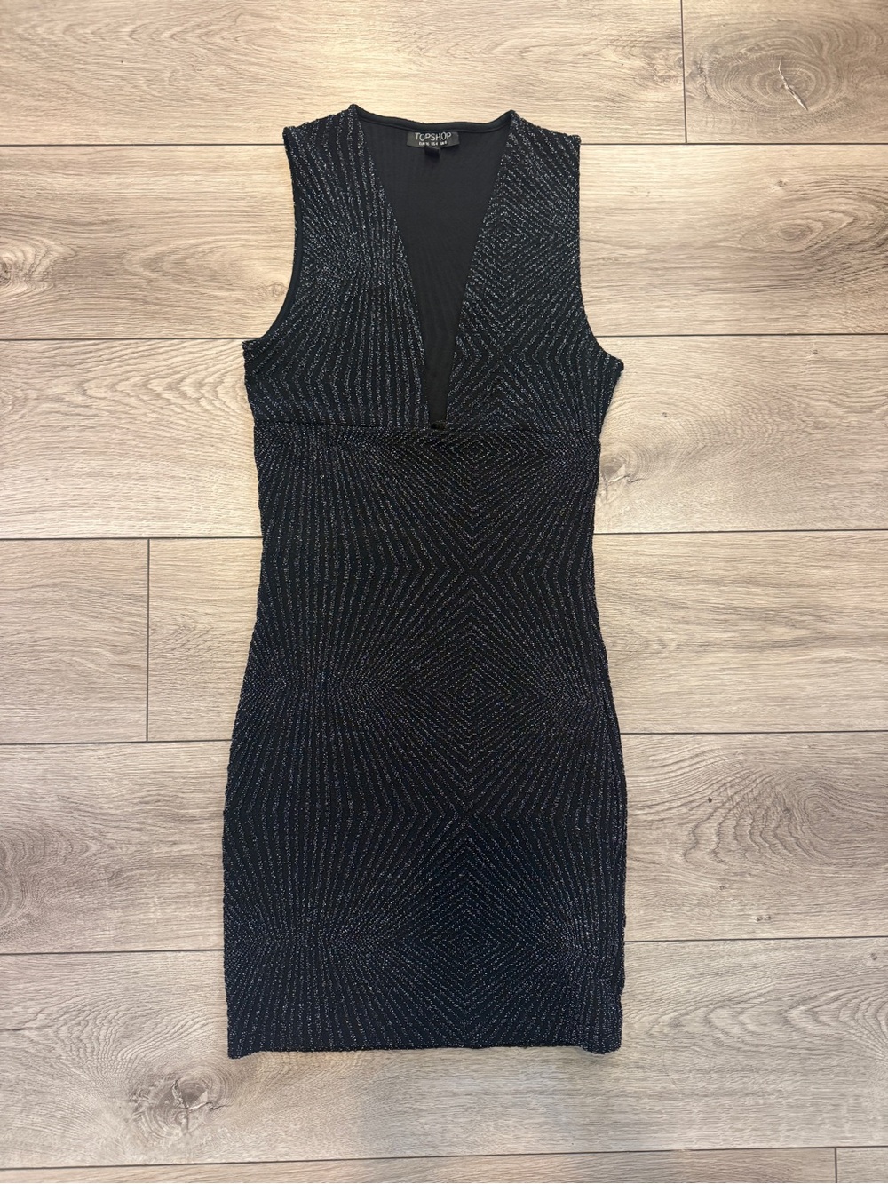 V-Neck Black Sparkle Bodycon Dress - Topshop